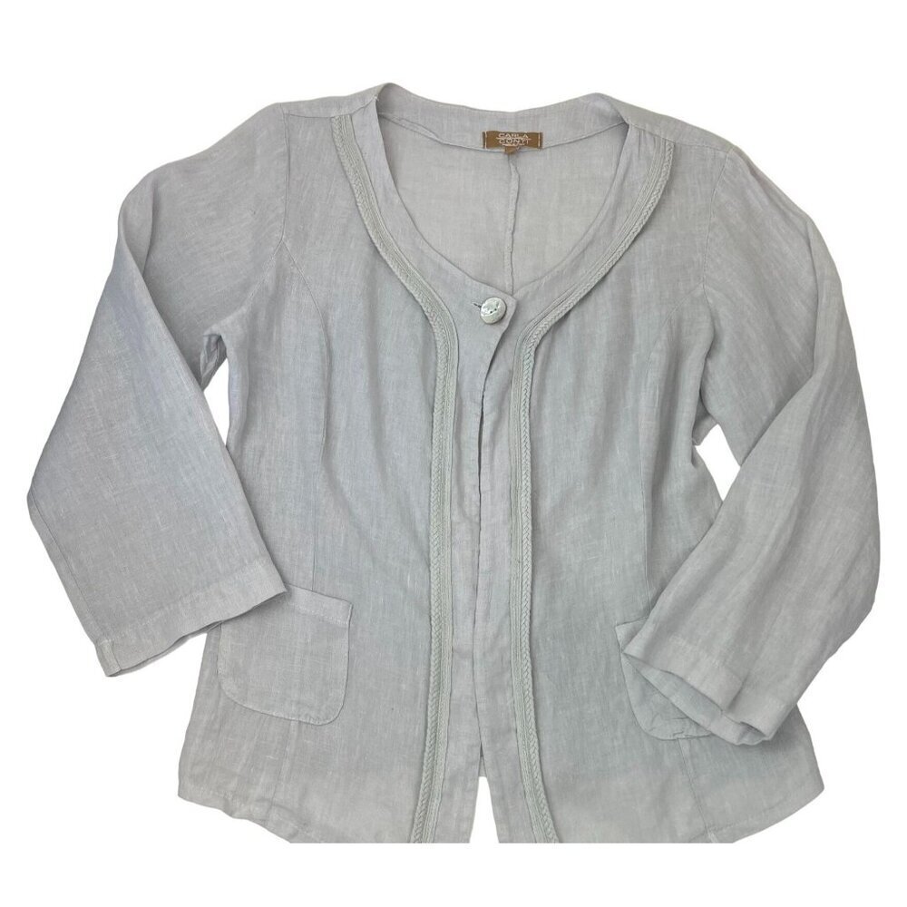Carla Conti Linen One Button Jacket Blouse Ladies Size LARGE made in Italy